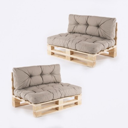 Sofa de palets y cojines asiento y respaldo olefin marron tostado - Pack 2 unidades