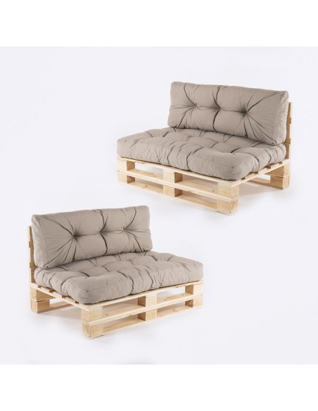 Sofa de palets y cojines asiento y respaldo olefin marron tostado - Pack 2 unidades