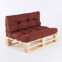 Canapé palette et coussins d'assise et de dossier rouge oléfine