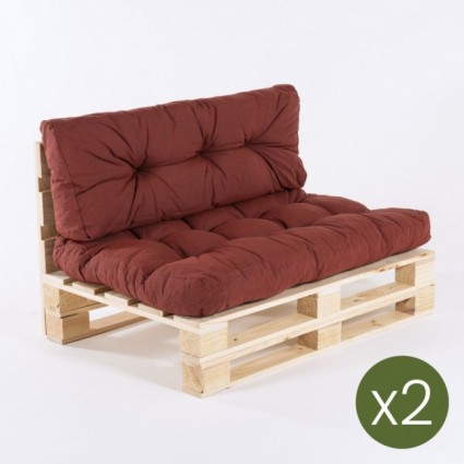 Sofa de palets y cojines asiento y respaldo olefin rojo - Pack 2 unidades