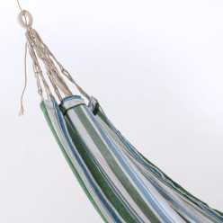 Hamaca para jardin de algodon con estampado de rayas azul y verde 2