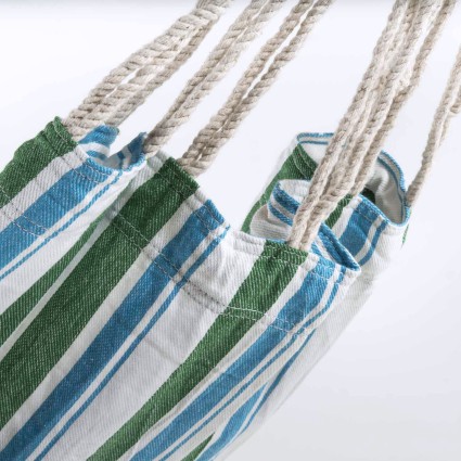 Hamaca para jardin de algodon con estampado de rayas azul y verde