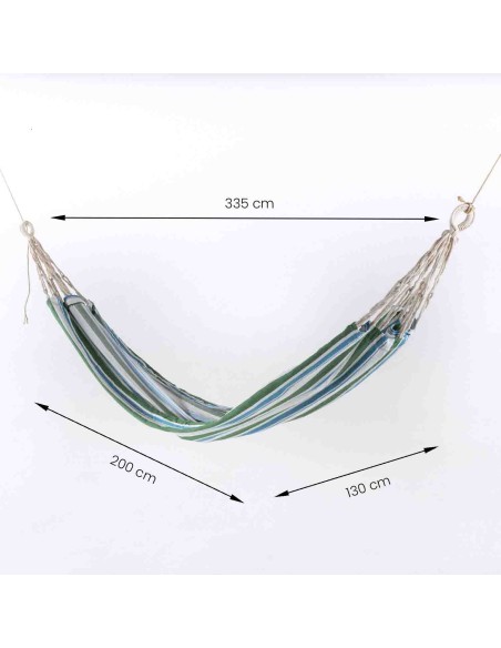 Hamaca para jardin de algodon con estampado de rayas azul y verde
