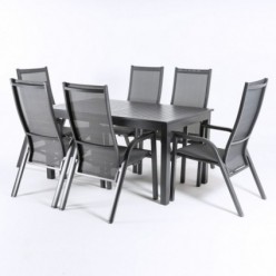 Conjunto de jardin. Mesa de aluminio extensible Uppsala y 6 sillones reclinables Antracita