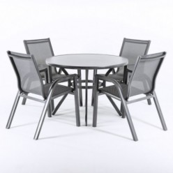 Terraço de mesa e 4 poltronas de alumínio antracite