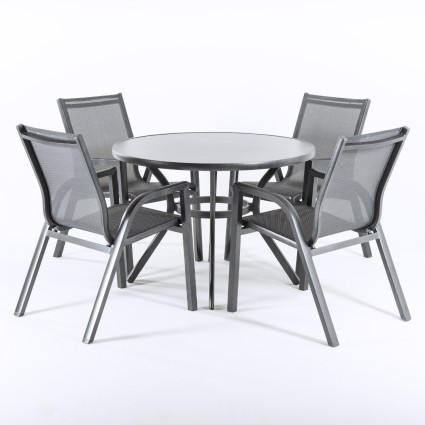Ensemble table de terrasse et 4 fauteuils en aluminium anthracite