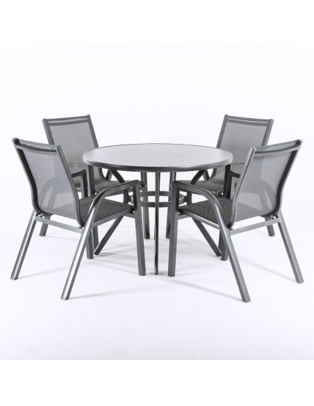 Ensemble table de terrasse et 4 fauteuils en aluminium anthracite