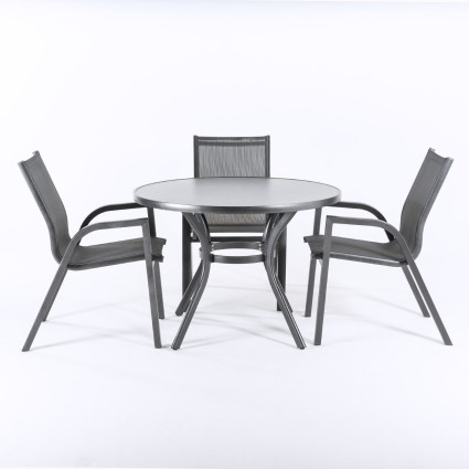 Ensemble table de terrasse et 4 fauteuils en aluminium anthracite
