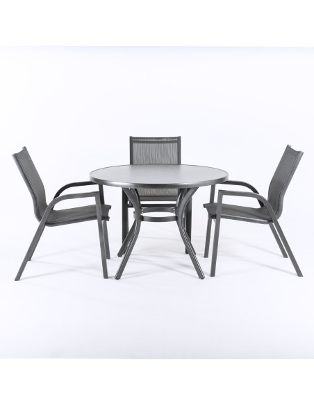 Ensemble table de terrasse et 4 fauteuils en aluminium anthracite