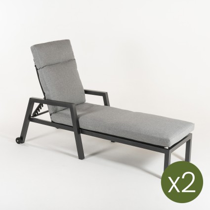 Transat d'exterieur anthracite avec coussin epais - lot de 2