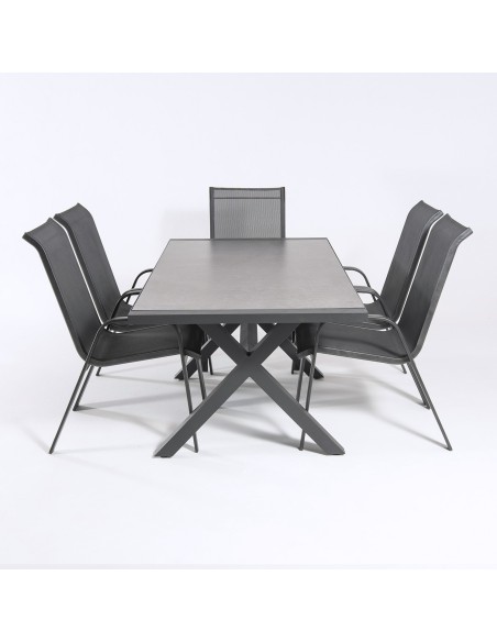 Conjunto de exterior mesa x-leg Antracita y 6 sillones Malmo