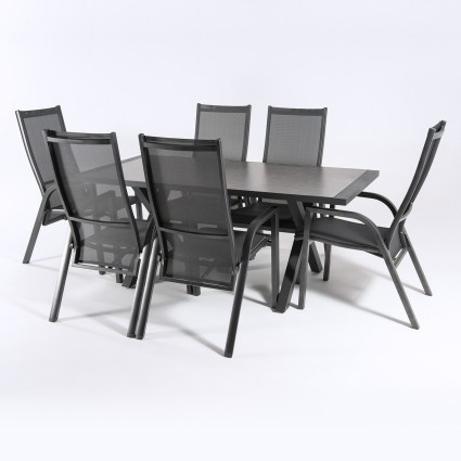 Conjunto de exterior mesa x-leg y 6 sillones reforzados Antracita
