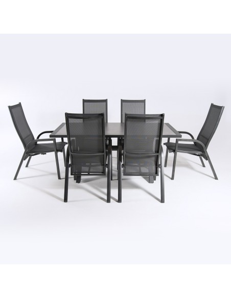 Conjunto de exterior mesa x-leg y 6 sillones reforzados Antracita