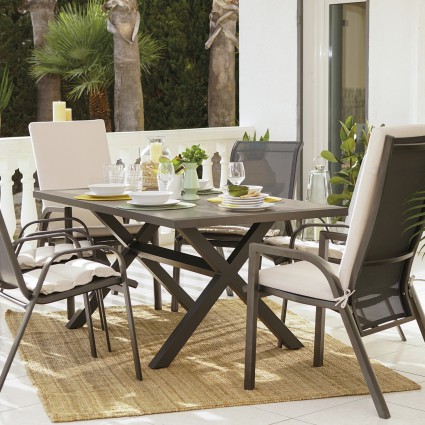 Conjunto de exterior mesa x-leg y 6 sillones reforzados Antracita