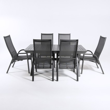 Conjunto para jardin de mesa extensible 170-240 y 6 sillones reclinables Antracita