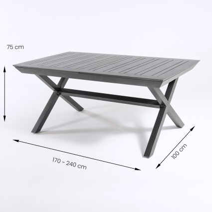 Conjunto para jardin de mesa extensible 170-240 y 6 sillones reclinables Antracita