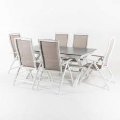 Conjunto para jardín de mesa extensible 170-240 y 6 sillones reclinables y plegables laver