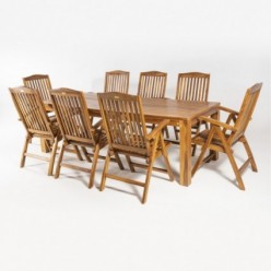 Ensemble table de jardin en teck et 8 fauteuils