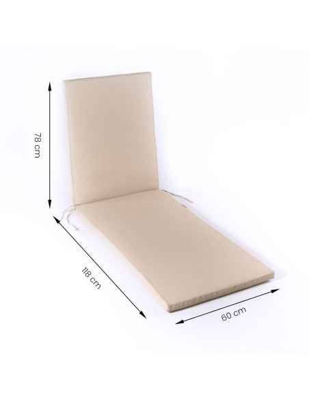 Almofada para espreguicadeira em textilene cor de areia Tecido resistente a manchas Removivel Tamanho 196x60x5 cm
