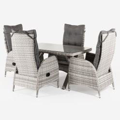 Conjunto exterior. Mesa 140 cm y 4 sillones reclinables Are