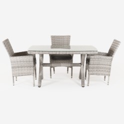 Conjunto para terraza. Mesa y cuatro sillones apilables Are 2