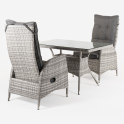 Conjunto jardin. Mesa 120 cm y 2 sillones reclinables Are 2