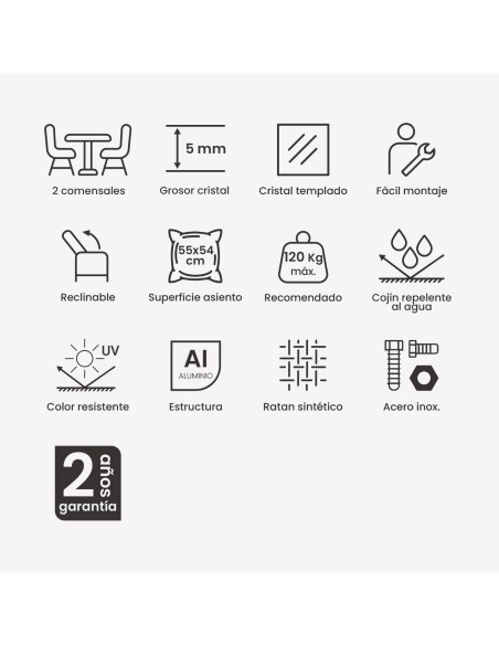 Conjunto de jardim. Tabela 120 cm e 2 poltronas reclinaveis sao