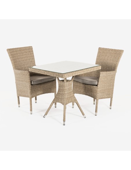 Ensembles de jardin. Table 70 cm et 2 fauteuils Vasteras empilables