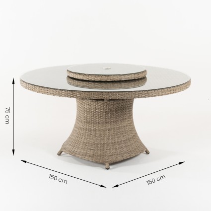 Tabela de jardim redonda 150 cm com bandeja de plataforma giratoria mais vasta