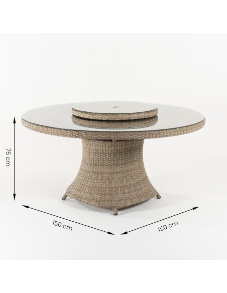 Tabela de jardim redonda 150 cm com bandeja de plataforma giratoria mais vasta