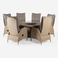 Conjunto de jardim. Tabela 150 cm com bandeja rotativa e 6 espreitas de reclinacao de Vasteras