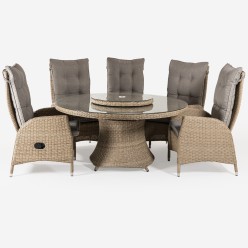 Conjunto de jardin. Mesa 150 cm con bandeja giratoria y 6 sillones reclinables Vasteras 2