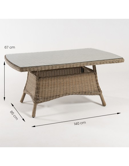 Conjunto de sofa de jardim Mesa de centro de 140 cm 2 poltronas e 1 sofa 3 lugares Aluminio e rotim sintetico redondo