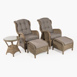 Conjunto de jardim Mesa lateral com 2 poltronas reclinaveis e 2 apoios de peso Aluminio e rotim sintetico em fibra redonda 2