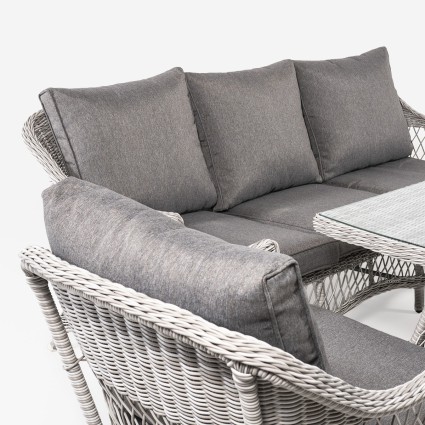 Jogo de sofa de jardim mesa de cafe de 140 cm 2 poltronas e 1 sofa de 3 lugares sentados em aluminio e rattan sintetico