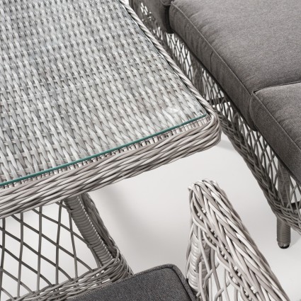 Jogo de sofa de jardim mesa de cafe de 140 cm 2 poltronas e 1 sofa de 3 lugares sentados em aluminio e rattan sintetico