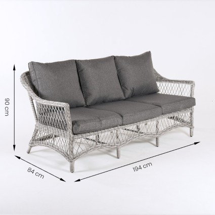 Jogo de sofa de jardim mesa de cafe de 140 cm 2 poltronas e 1 sofa de 3 lugares sentados em aluminio e rattan sintetico