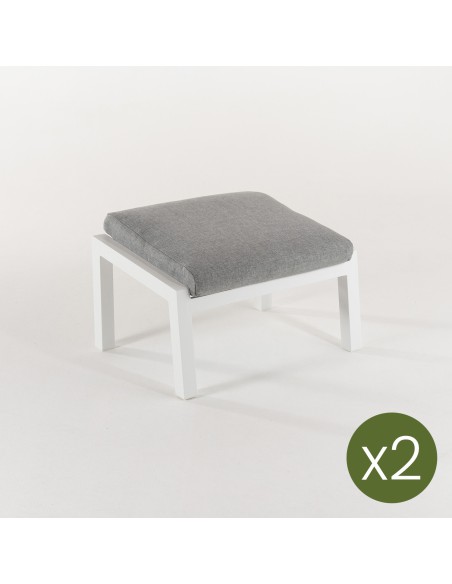 Pack de 2 banquinhos de jardim aluminio branco reforcado e almofada cinza