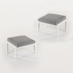 Pack de 2 banquinhos de jardim aluminio branco reforcado e almofada cinza 2