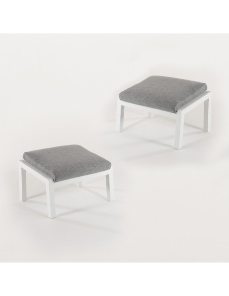 Pack de 2 banquinhos de jardim aluminio branco reforcado e almofada cinza