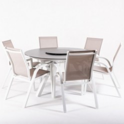 Conjunto de mesa para jardín redonda de cristal y 6 sillones reforzados