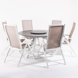 Conjunto para exteriores mesa para jardin redonda de cristal y 6 sillones reclinables