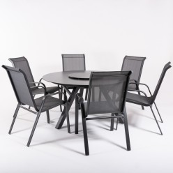 Conjunto de mesa redonda de cristal y 6 sillones malmo antracita