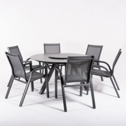 Conjunto de mesa para jardín redonda de cristal y 6 sillones reforzados antracita