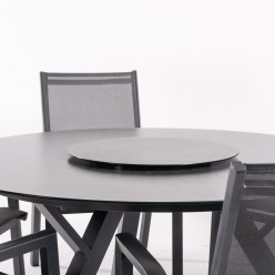 Ensemble table de jardin ronde en verre et 6 fauteuils renforces anthracite 2