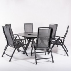 Conjunto para exteriores mesa para jardin redonda de cristal y 6 sillones reclinables antracita