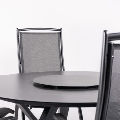 Ensemble exterieur table de jardin ronde en verre et 6 fauteuils relax anthracite 2