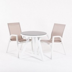 Conjunto de mesa para jardín redonda de cristal y 2 sillones reforzados