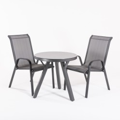 Conjunto de mesa redonda de cristal y 2 sillones malmo antracita