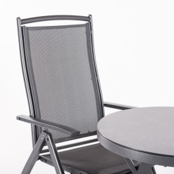 Conjunto exterior mesa de jardin redonda de cristal y 2 sillones reclinables antracita 2